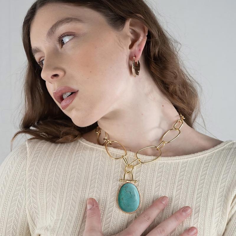 Thumbnail of Turquoise Pendant Necklace | Gold Oval Gemstone Necklace image