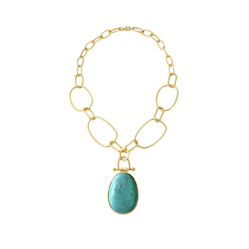 Thumbnail of Turquoise Pendant Necklace | Gold Oval Gemstone Necklace image