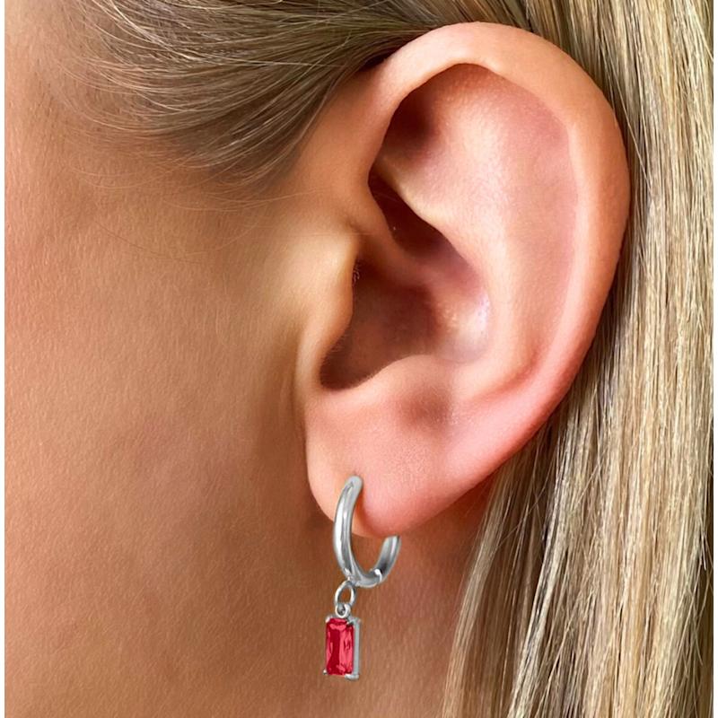 Thumbnail of Luxe Silver Drop Garnet Huggie Earrings image