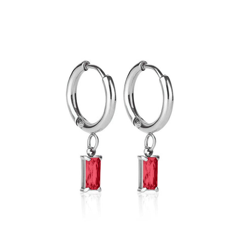 Thumbnail of Luxe Silver Drop Garnet Huggie Earrings image