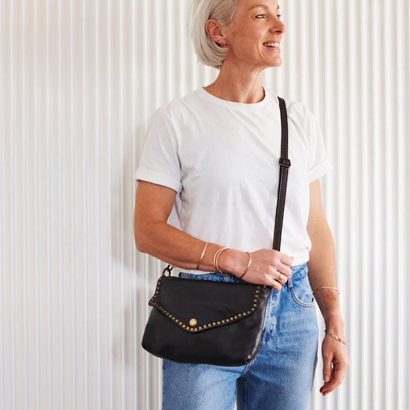 Thumbnail of Luxury Black Leather Handbag With Studs image