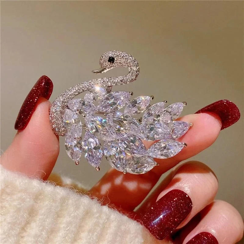 Thumbnail of Luxury Diamond Swan Brooch - Silver image