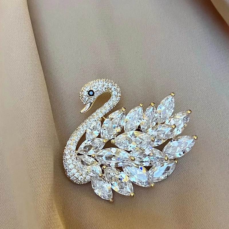 Thumbnail of Luxury Diamond Swan Brooch - Silver image