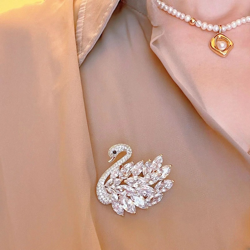 Thumbnail of Luxury Diamond Swan Brooch - Silver image
