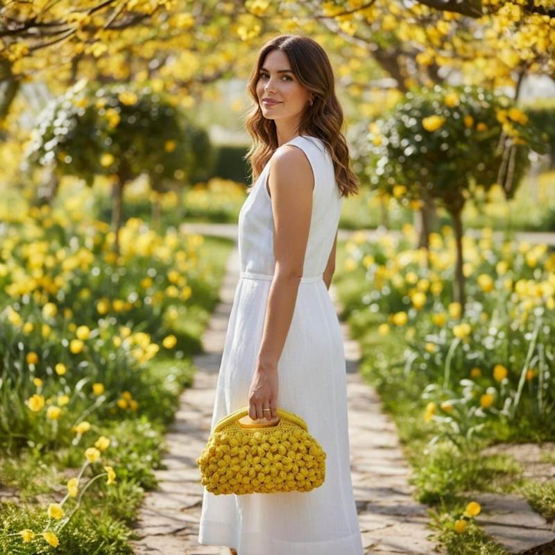 Luxury Handmade Raffia Daisy Crochet Bag – Yellow Summer Statement
