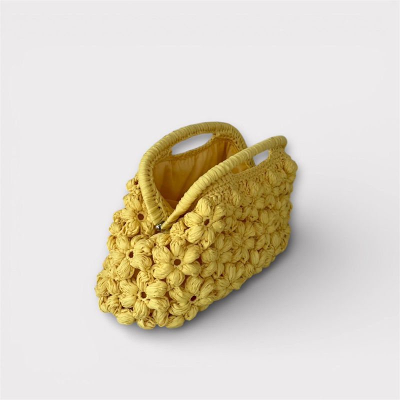 Luxury Handmade Raffia Daisy Crochet Bag – Yellow Summer Statement