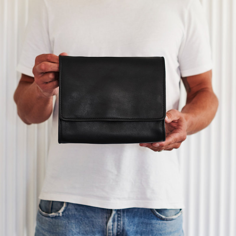 Thumbnail of Luxury Leather Mens Hanging Wash Bag - Black image