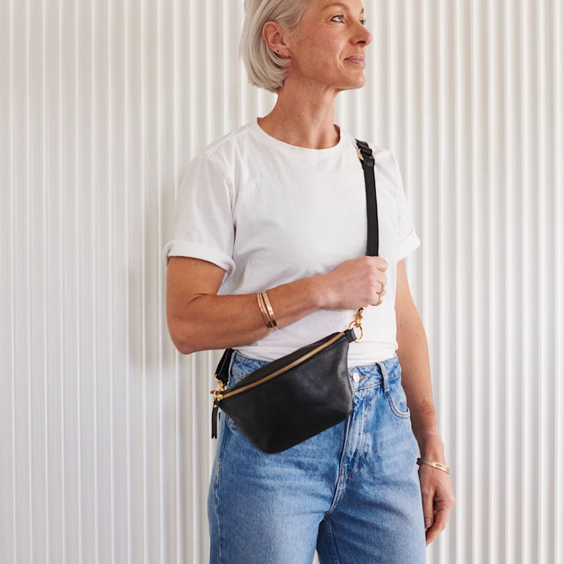 Thumbnail of Luxury Leather Sling Bum Bag Black image