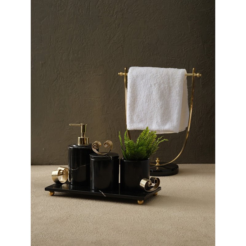 Thumbnail of Five-Pieces Black Marble Bathroom Set With Brass Towel Holder Set image