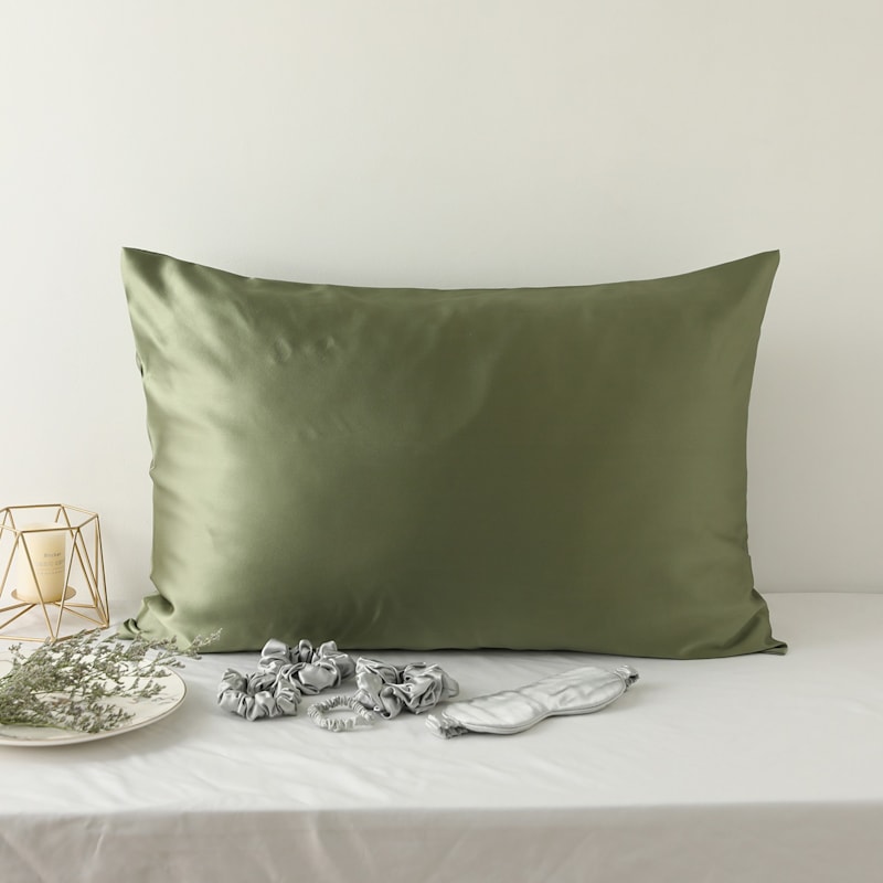 Thumbnail of Luxury Pure Mulberry Silk Pillowcase | Drape Collection Greens In Sage Green image