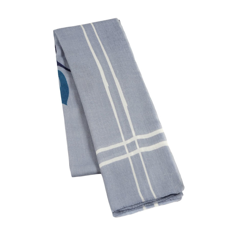 Thumbnail of Luxury Wool-Silk Scarf – Hand-Painted Silver Grey With Deep Blue & Charcoal Floral Design image