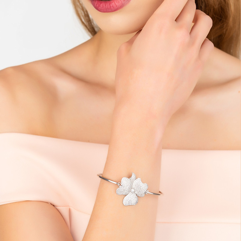 Thumbnail of Flower Large Statement Cuff Bracelet Silver image