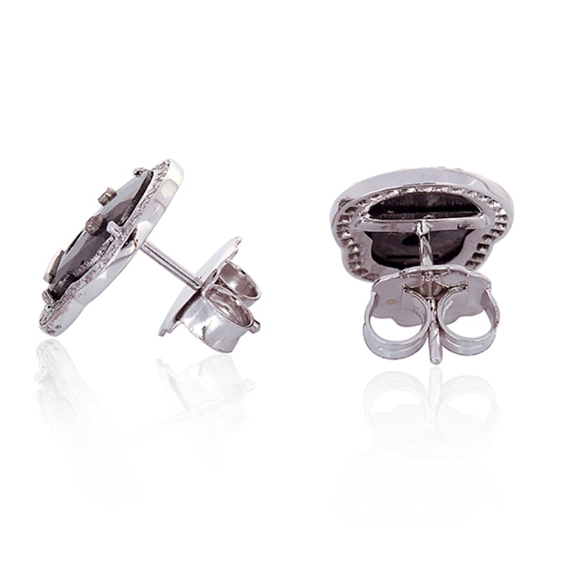Thumbnail of Black & White Ice Diamond Face Stud Earrings in 18K White Gold image