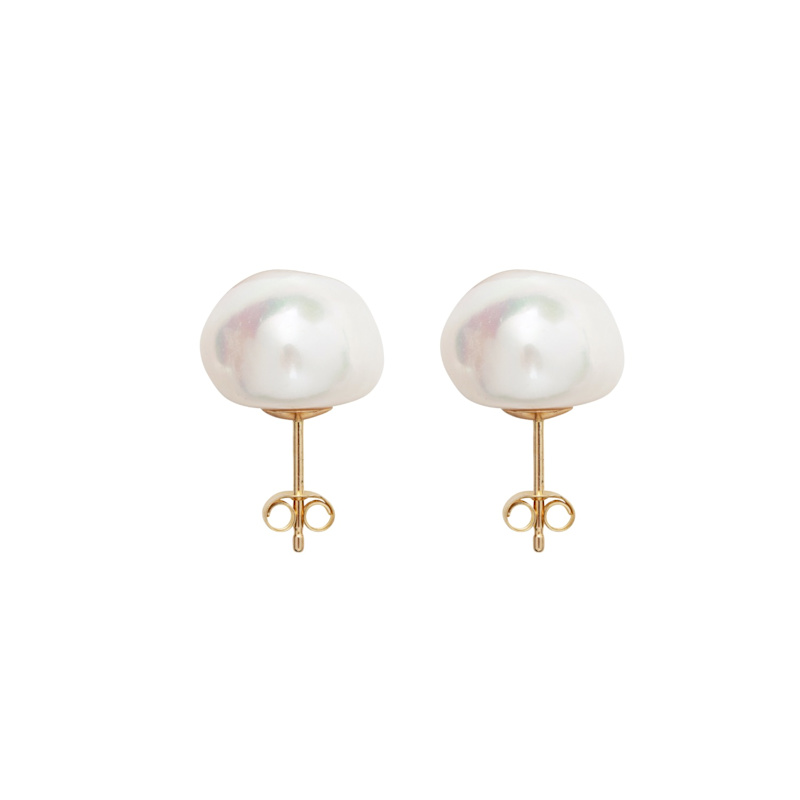 Thumbnail of White Baroque Pearl Studs Earrings - Solid 9Ct Gold image