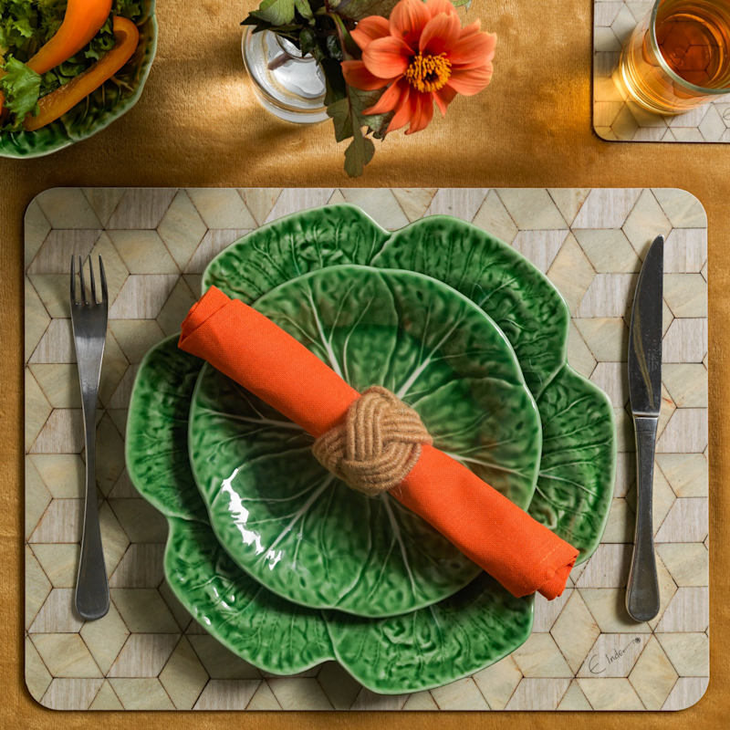 Thumbnail of Four Placemats Set. Large Rectangle In Scandinavian Style. Neutral Light Green & Grey. Heat Resistant Melamine. image