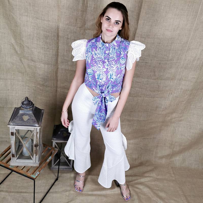Thumbnail of Cotton Shirt With Ruffled Embroidered Sleeves image