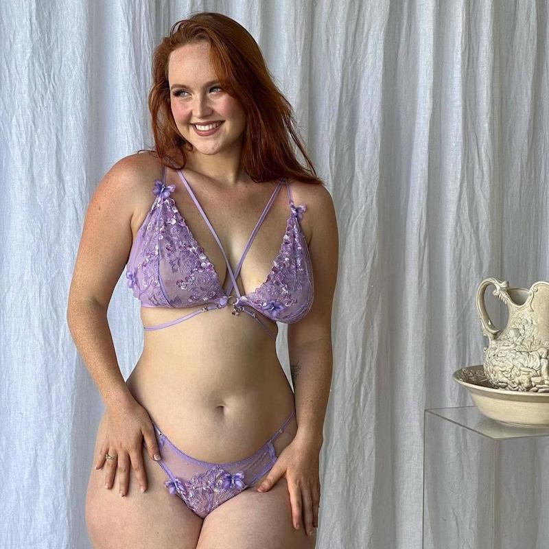 Thumbnail of Madame X Lilac Lace Panty With Butterfly Detail image
