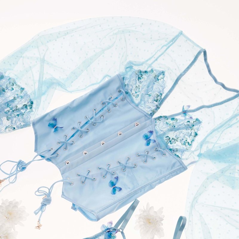Thumbnail of Madame X Blue Lace Butterfly Corset With Butterfly Detail image