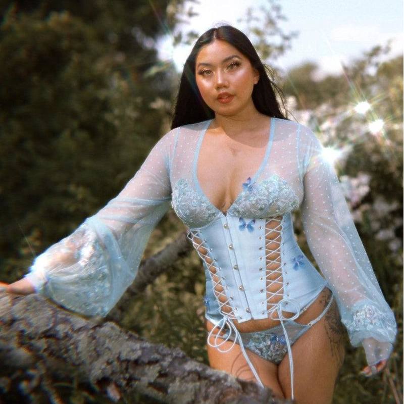 Thumbnail of Madame X Blue Lace Butterfly Corset With Butterfly Detail image