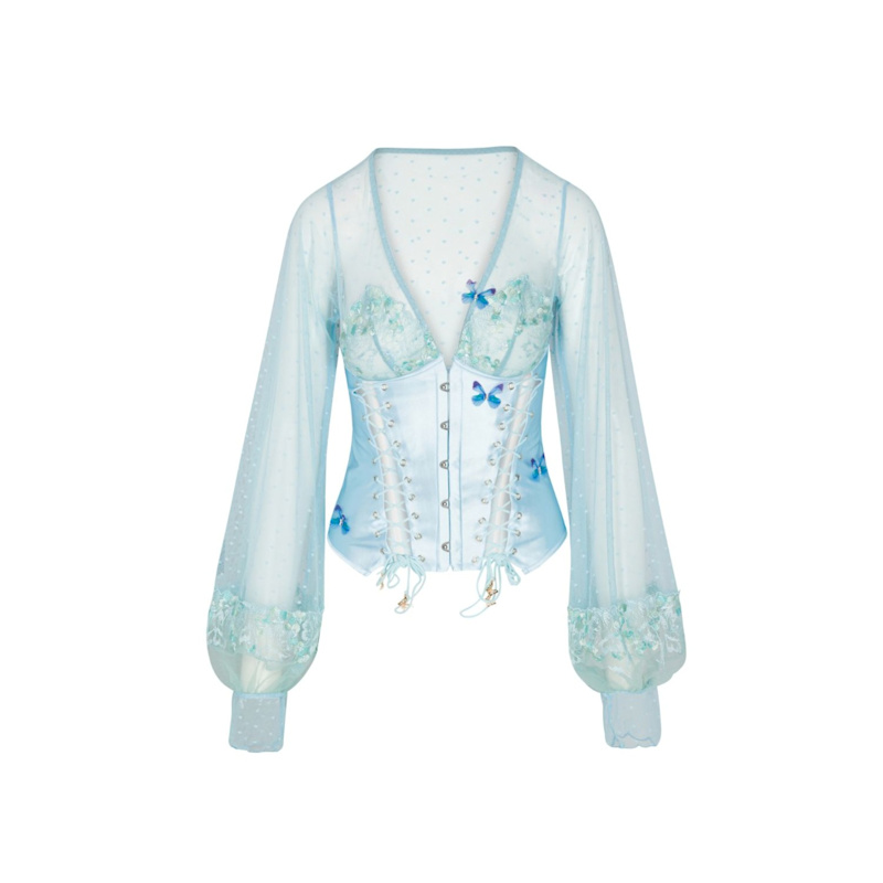 Thumbnail of Madame X Blue Lace Butterfly Corset With Butterfly Detail image