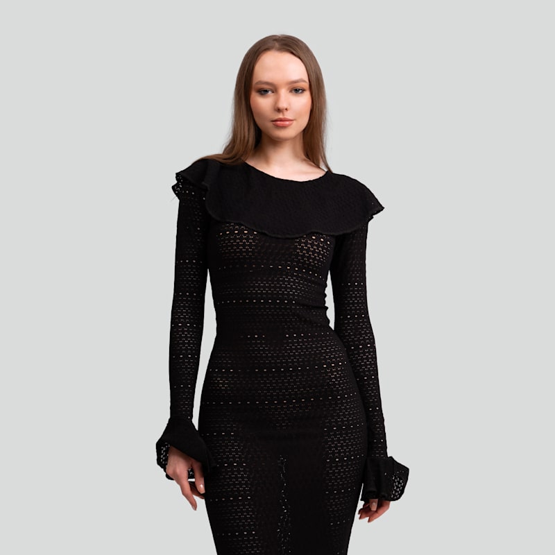 madonna black lace dress Maui X Lolita Madonna Lace Knit Ruffled Dress