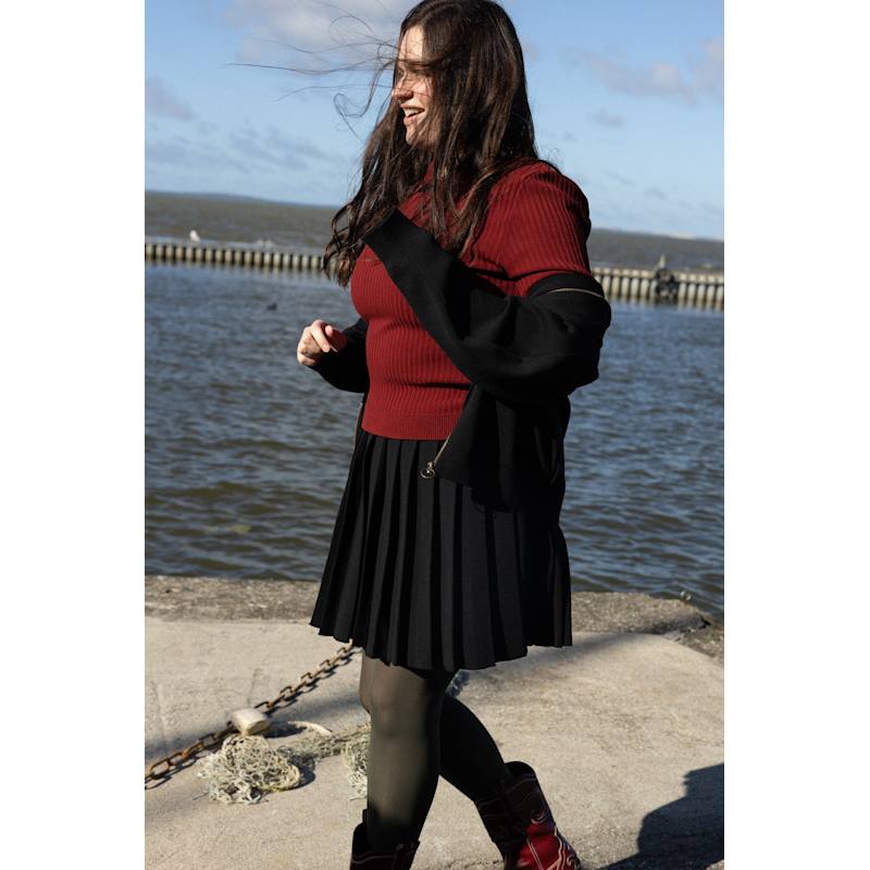 Thumbnail of Piccolo Pleated 100% Merino Mini Skirt Black image