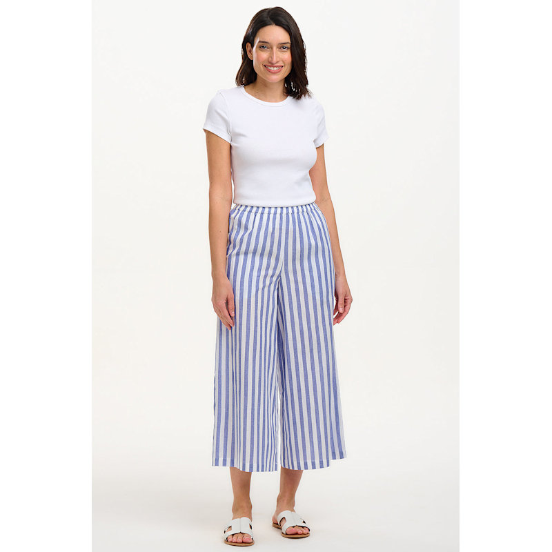 Thumbnail of Maevis Wide Leg Cropped Trouser Off-White, Blue, Bakers Stripe image