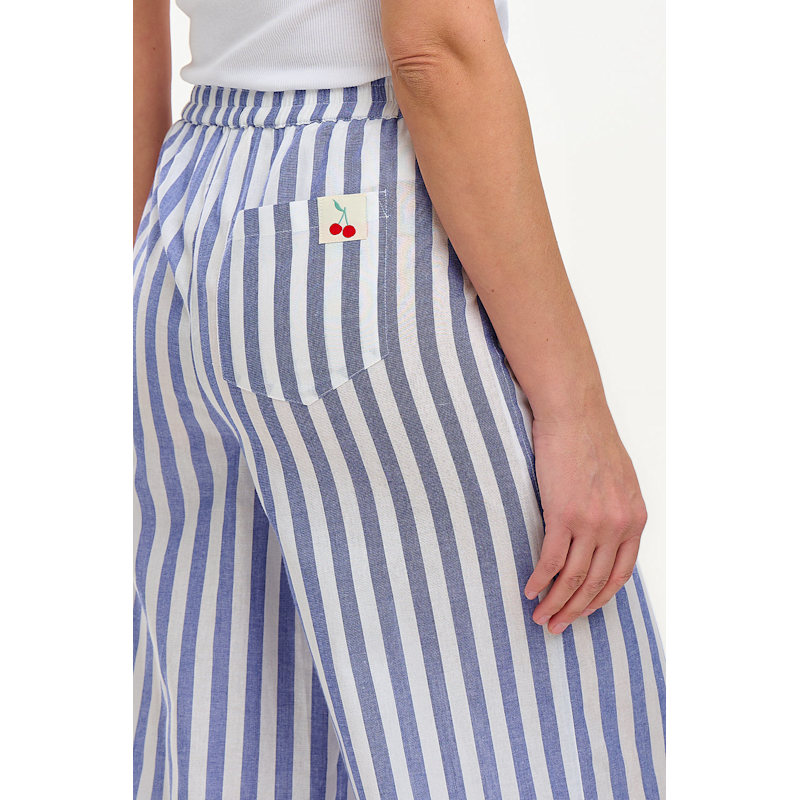 Thumbnail of Maevis Wide Leg Cropped Trouser Off-White, Blue, Bakers Stripe image