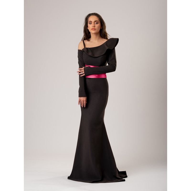 chinese dress ladies BLACK DRESS WITH BOW ON THE BELT main image 1