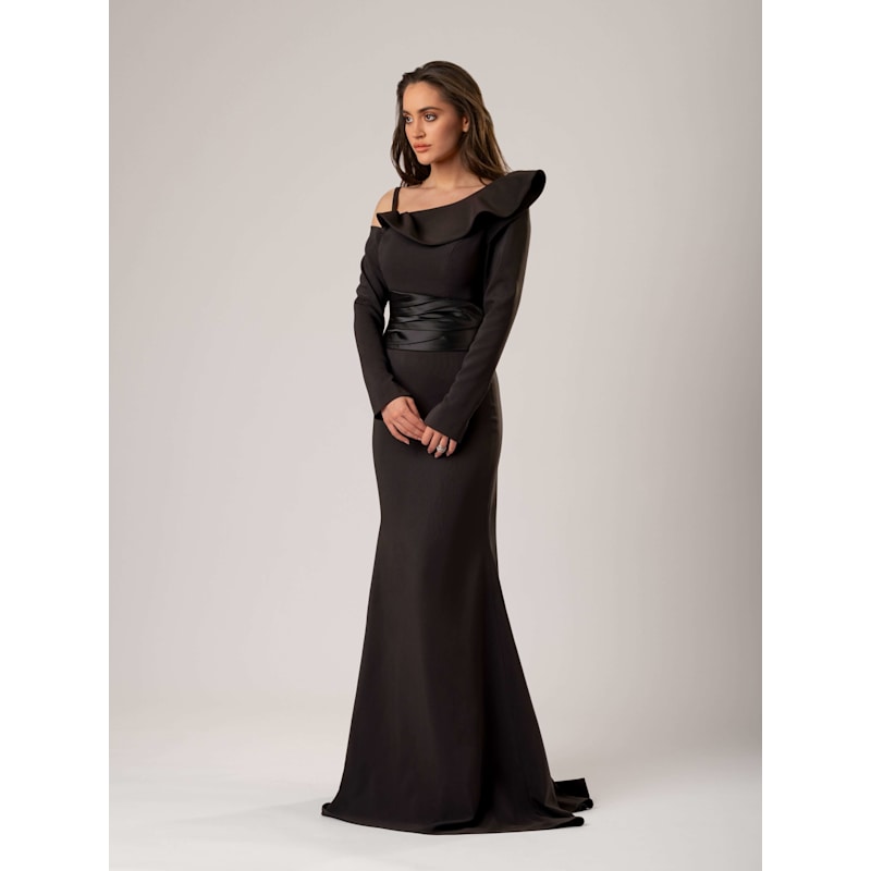Thumbnail of Magical Night Evening Dress With Satin Belt, Black image