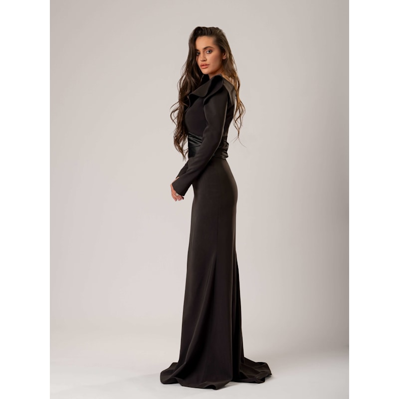 Thumbnail of Magical Night Evening Dress With Satin Belt, Black image