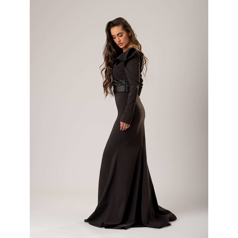 Thumbnail of Magical Night Evening Dress With Satin Belt, Black image