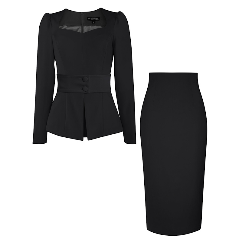Fitted Blouse & Pencil Skirt Set - Black | Tia Dorraine | Wolf