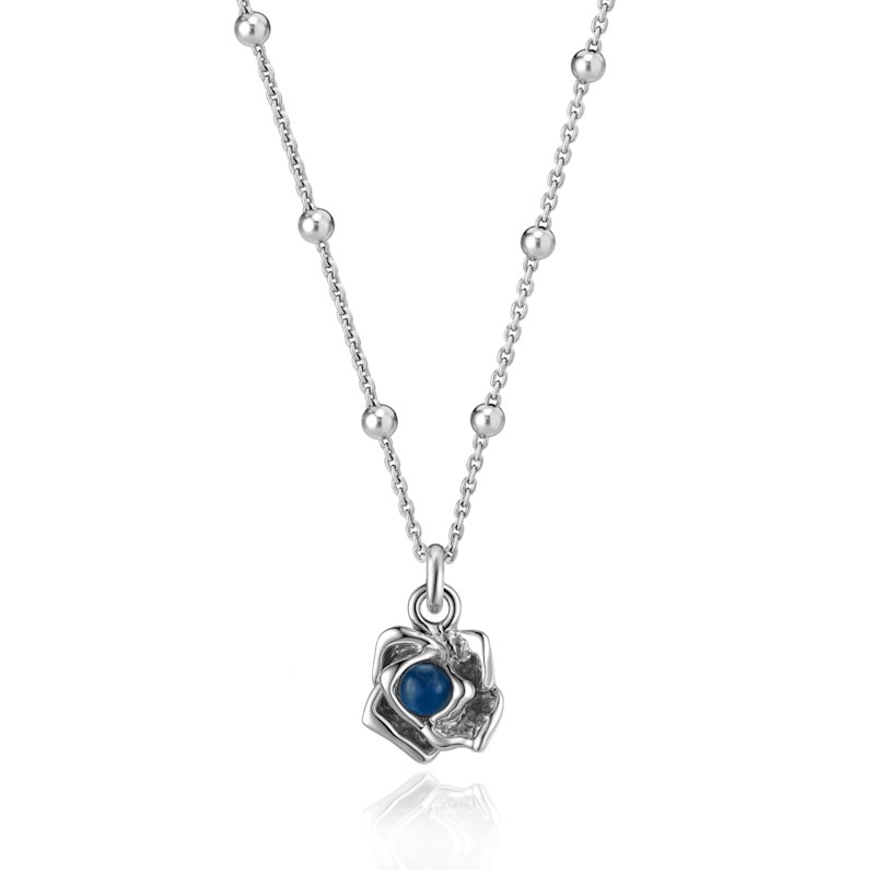 Thumbnail of Blue Sapphire Sterling Silver Necklace – Natural Sapphire Rose Pendant, Handmade Italian Designer Jewelry image