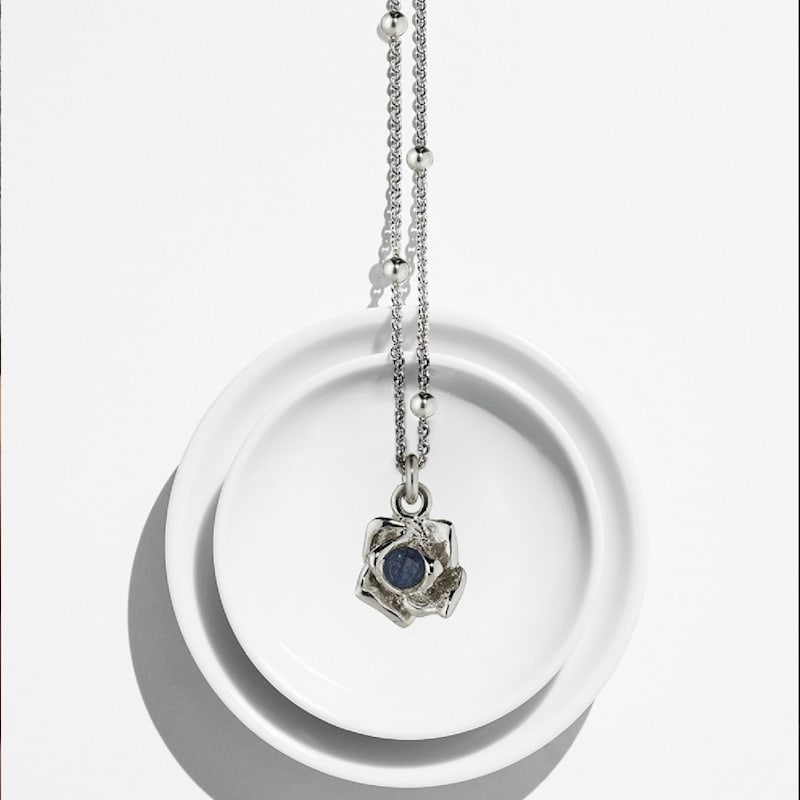 Thumbnail of Blue Sapphire Sterling Silver Necklace – Natural Sapphire Rose Pendant, Handmade Italian Designer Jewelry image