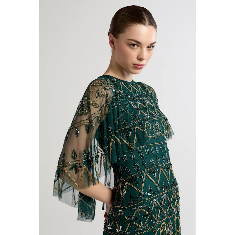 Thumbnail of Mahonia Rainforest Embellished Cape Sleeve Midaxi Dress image