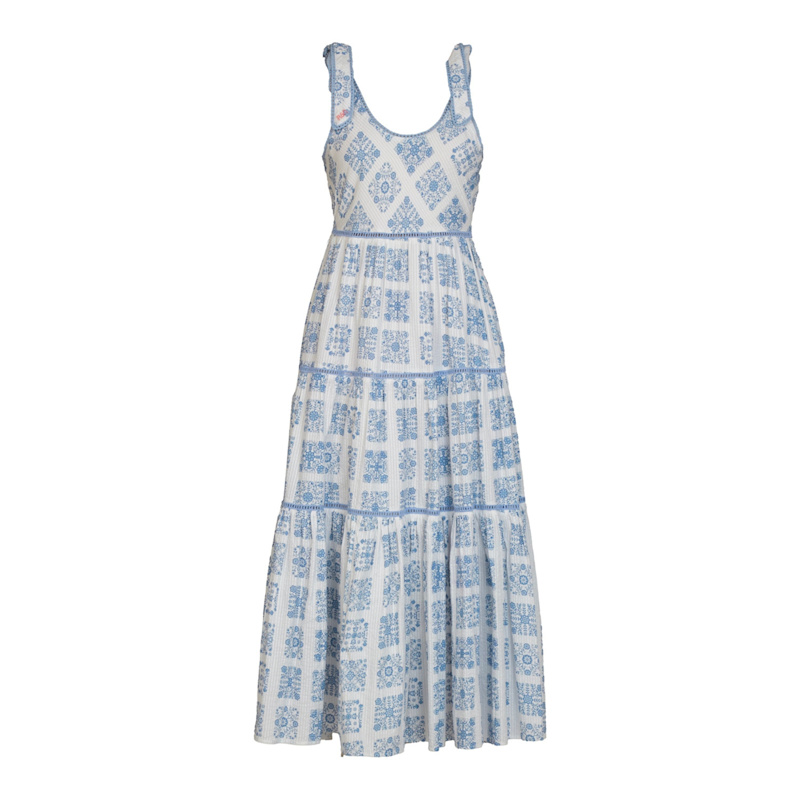 Maisy Blue White Printed Lace Trim Maxi Sun Dress | Rose & Nancy | Wolf &  Badger