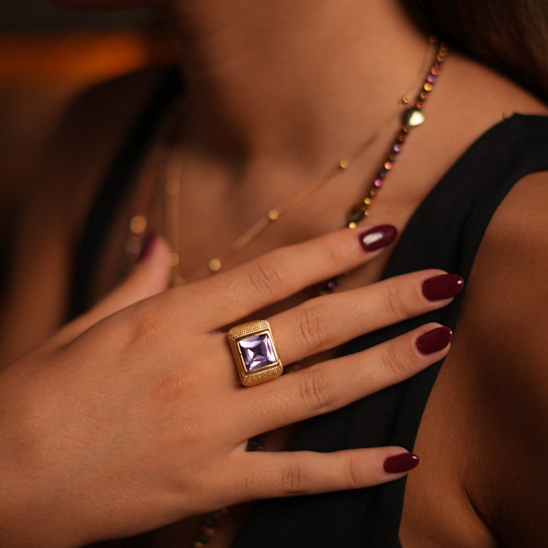 Thumbnail of Majestic Amethyst & Gold Vermeil Chunky Signet Ring - Purple image