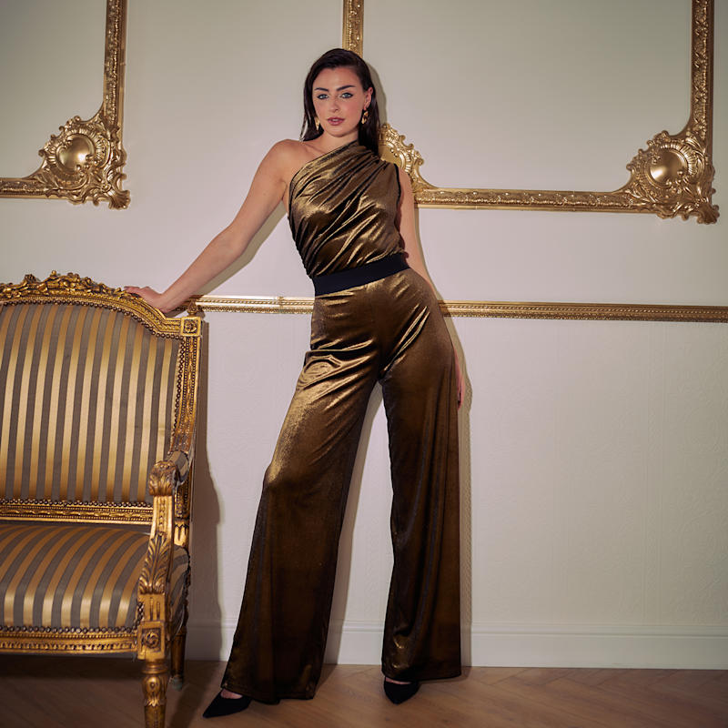 Make My Day Gold Velvet Jumpsuit Me Thee Wolf Badger