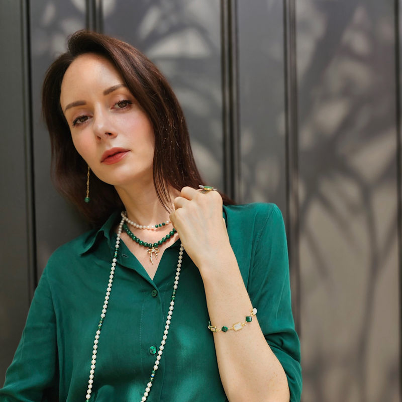 Thumbnail of Malachite Dangle Shoulder Earrings image