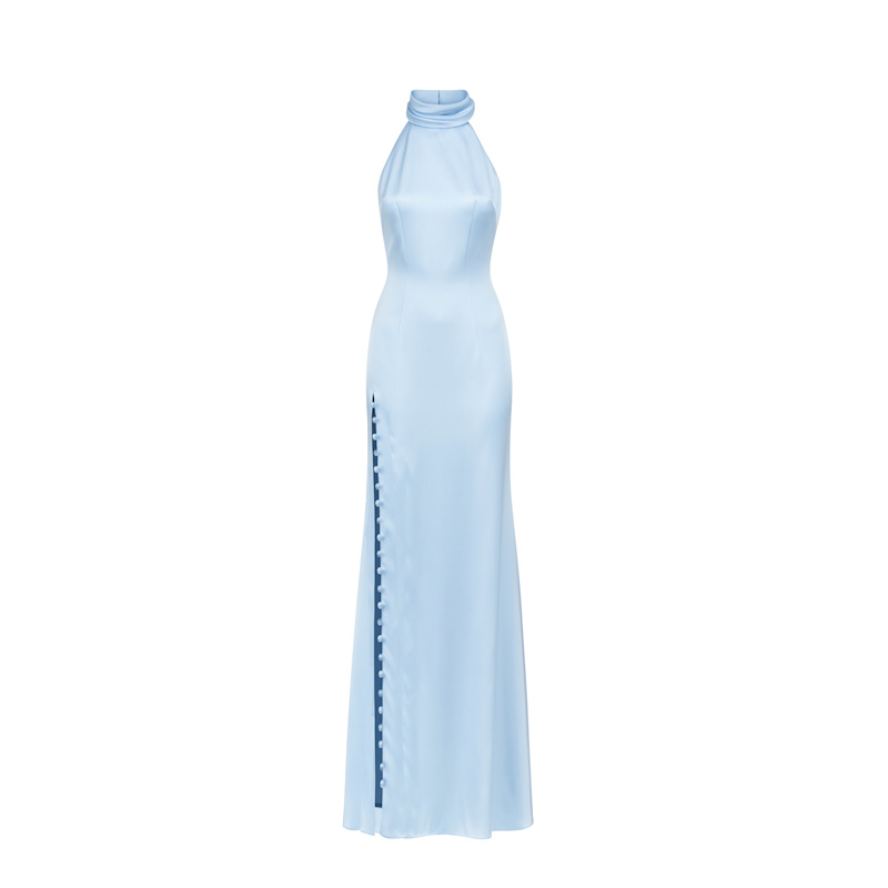 bebe blue satin dress Taken Heart Lace Trim Tied Back Dress Baby Blue– Selfie Leslie