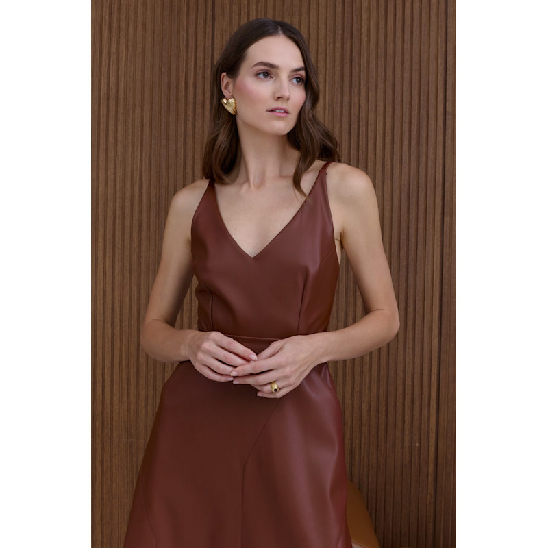 Undress Malou Vegan Leather Midi Dress - Brown