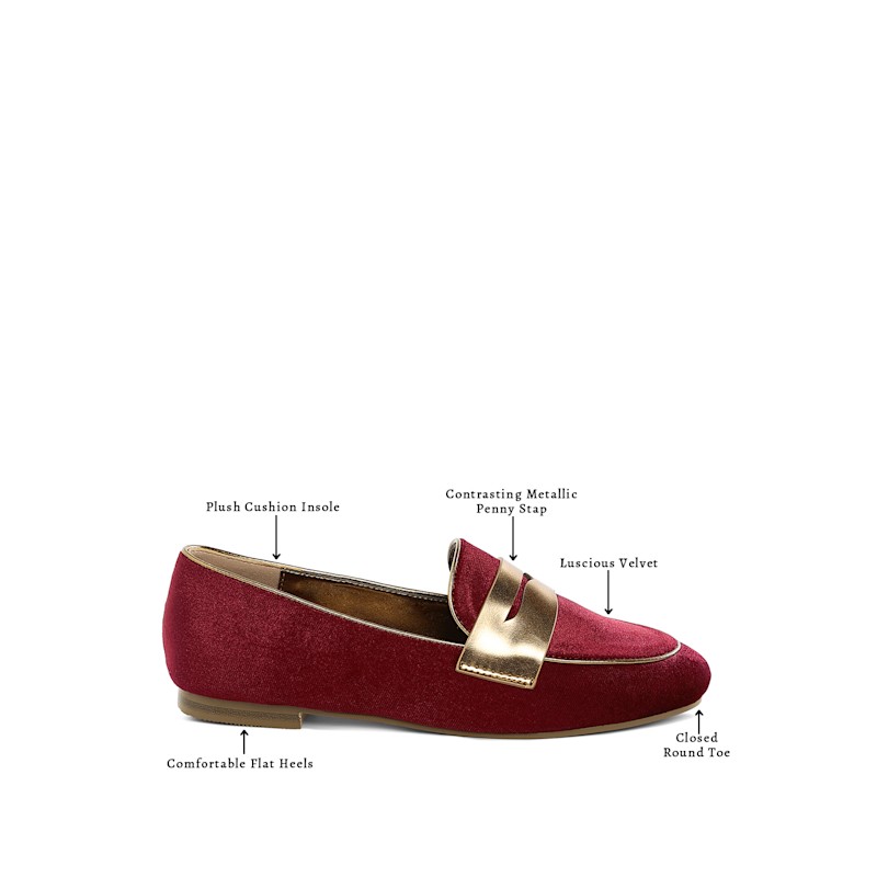 Thumbnail of Malta Penny Strap Velvet Loafers In Burgundy By Rag & Co image