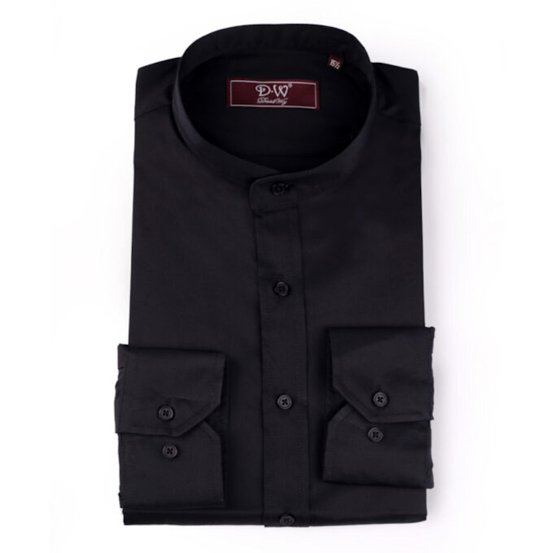 Thumbnail of Mandarin Button Cuff Poplin Shirt - Black image