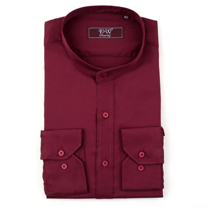 Thumbnail of Mandarin Button Cuff Poplin Shirt -  Wine image