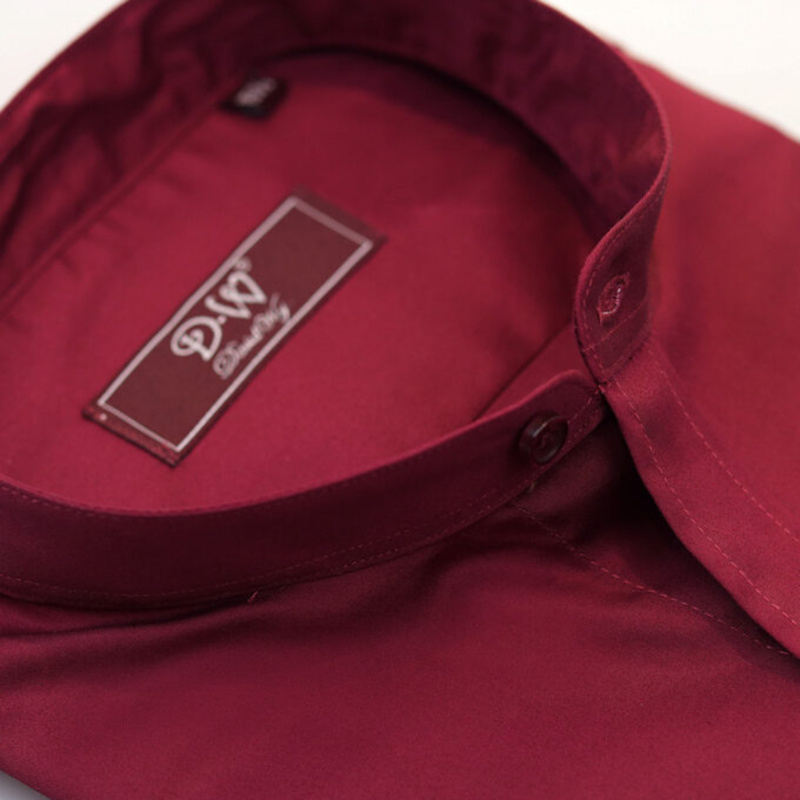 Thumbnail of Mandarin Button Cuff Poplin Shirt -  Wine image
