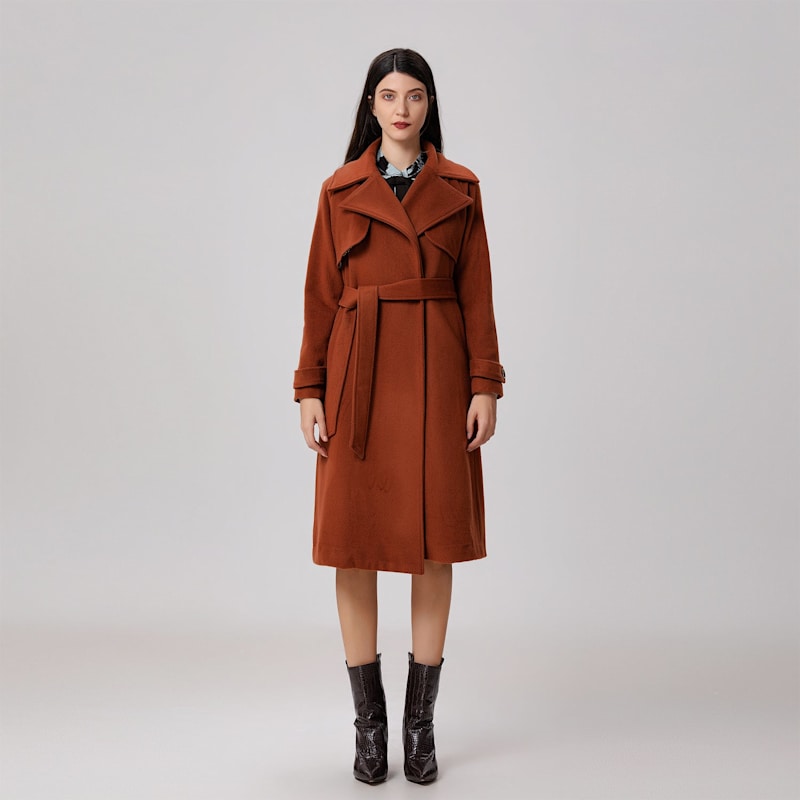 Thumbnail of Shoulder Flaps Woolen Coat - Brown image