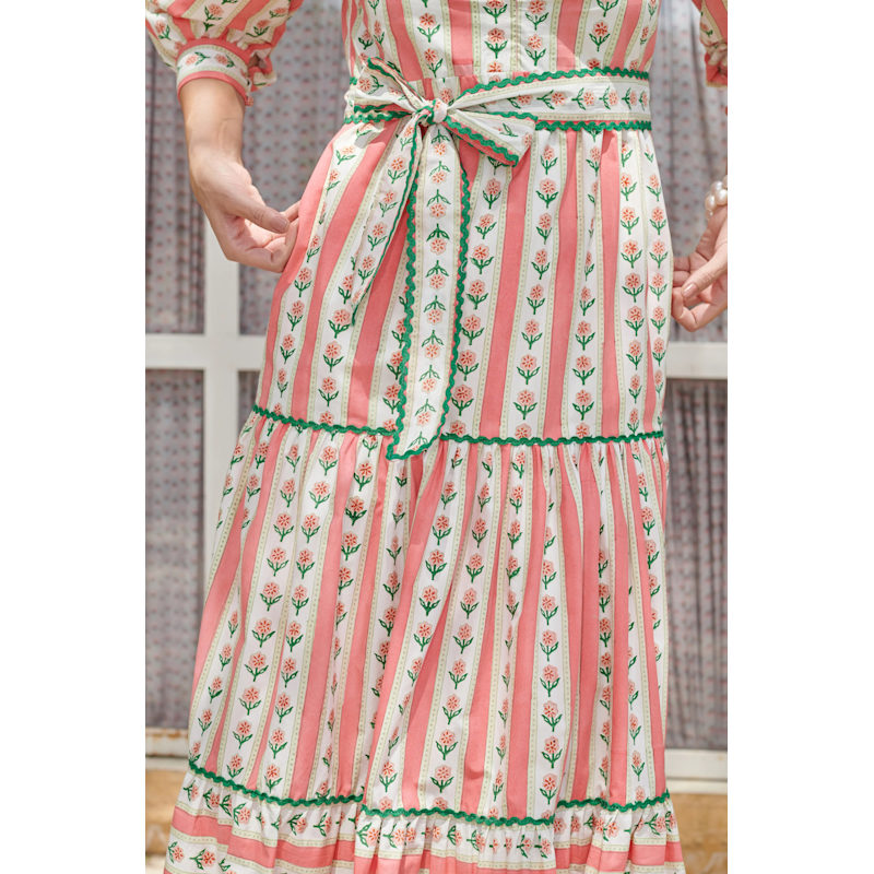 Thumbnail of Midi Dress  Pink Green Block Print Dress  Maple Dress image