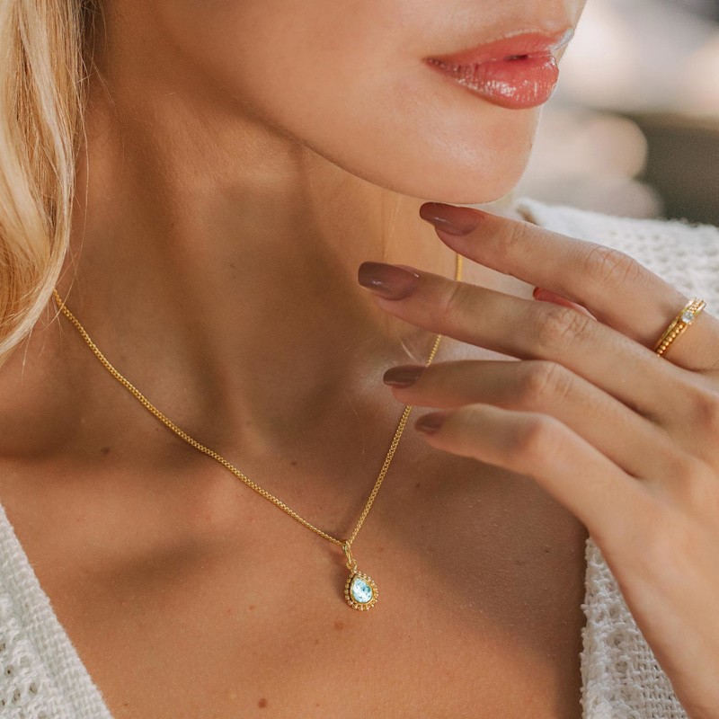 Thumbnail of March Birthstone Gold Necklace And Earring Set - Aquamarine image
