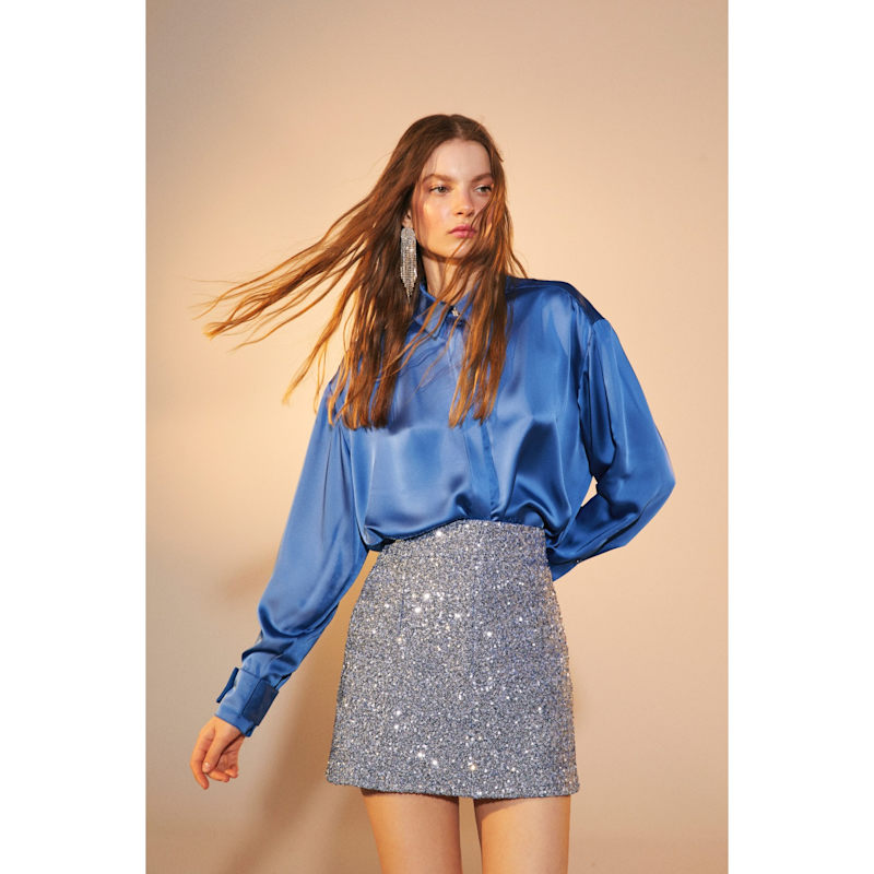 Marde A-Line Sequin Mini Skirt In Powder Blue | NAZLI CEREN | Wolf